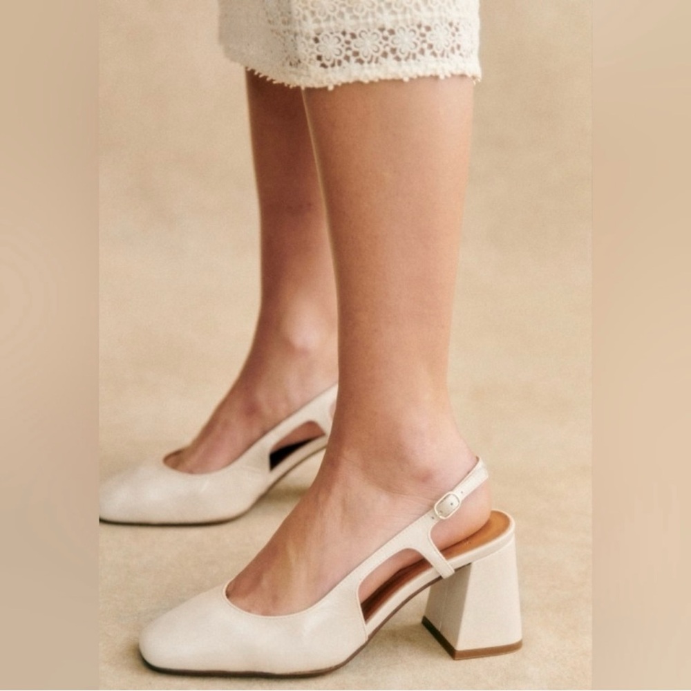 Sézane Cream White Elisa Sling Back Heels